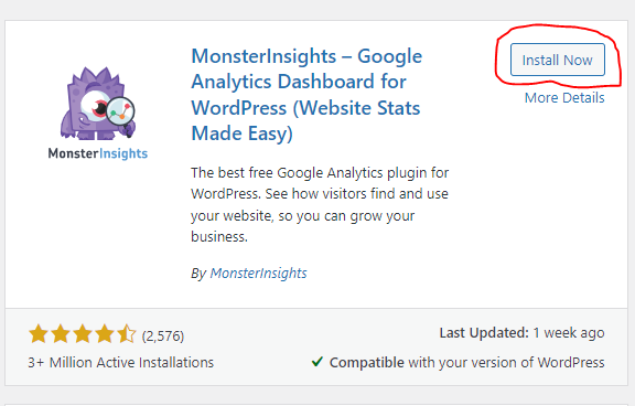 Click install to add mosterinsights plugin How to start a blog