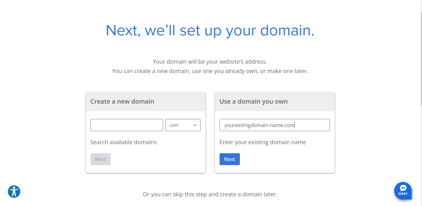 Input your exiting domain name