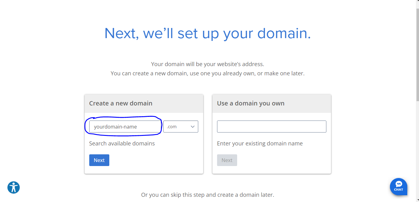 Input your preferred domain name