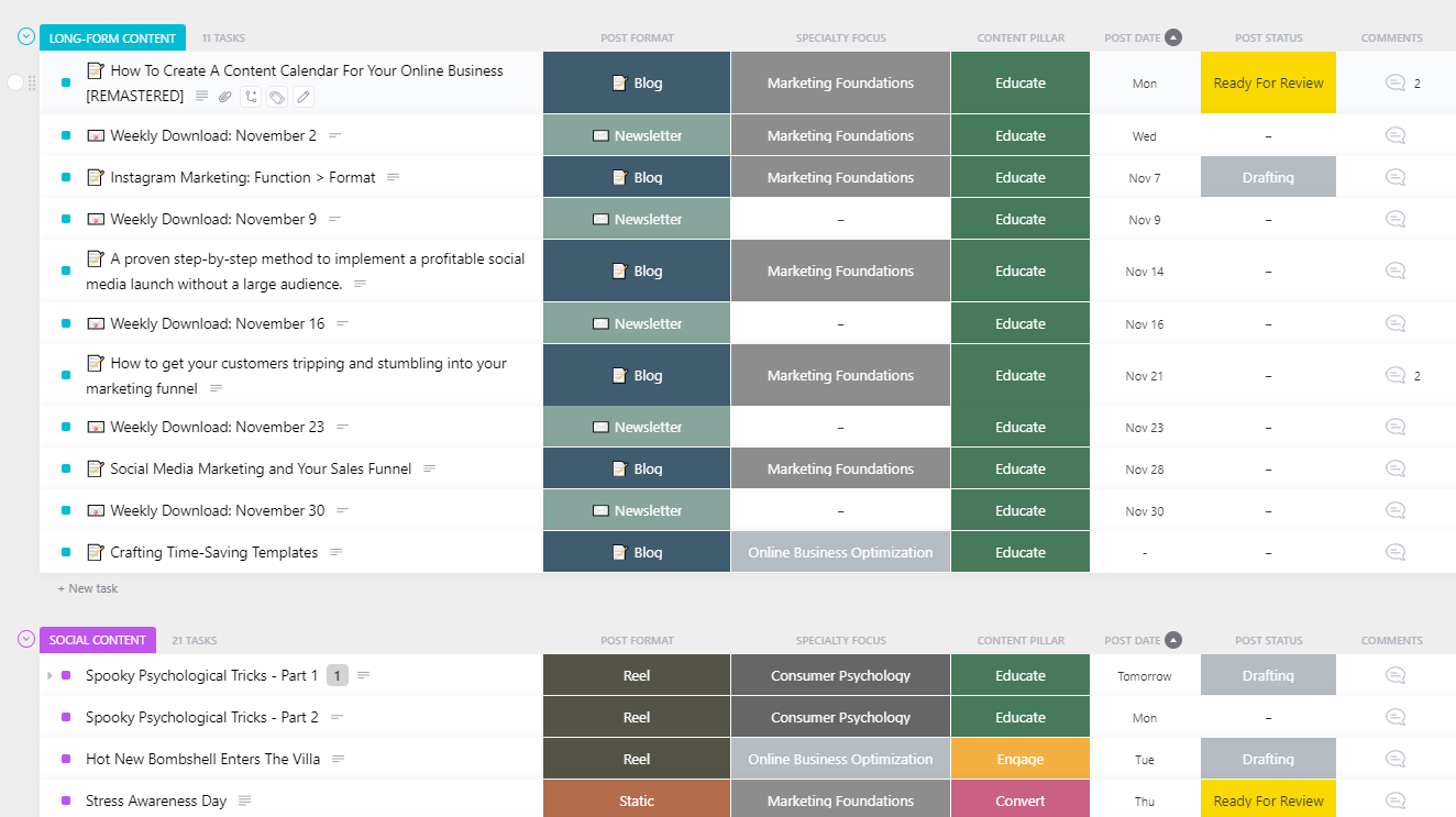 Content Editorial Calendar - Digital Network Savvy