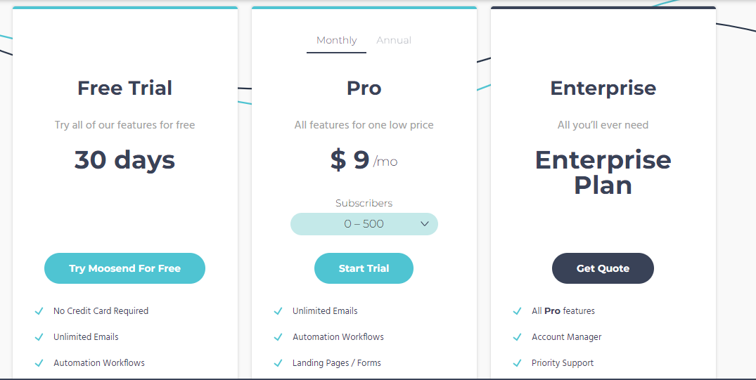 Moosend Email Marketing Pricing