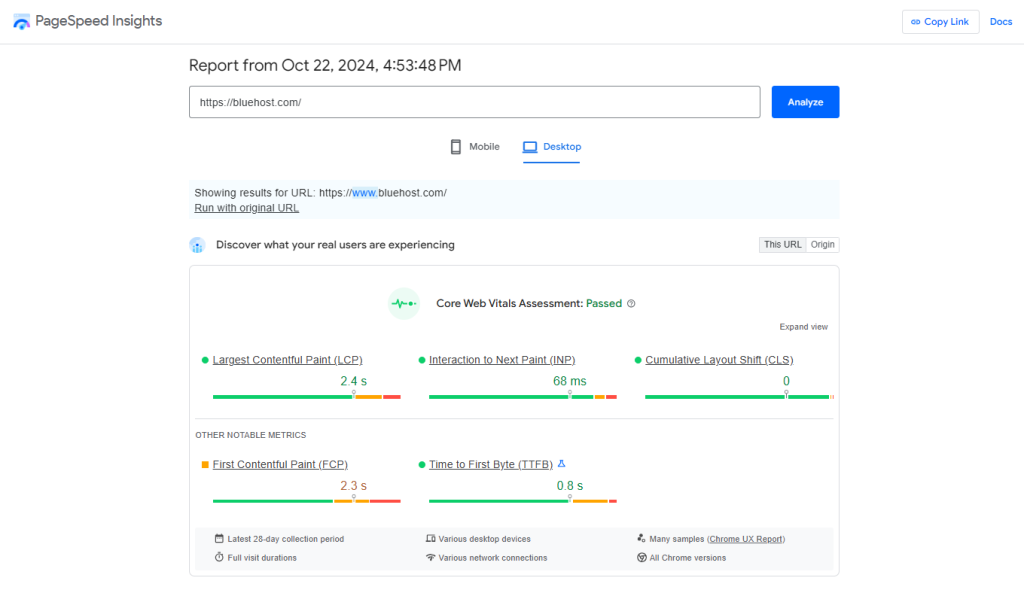 Bluehost Page Insight - Digital Network Savvy