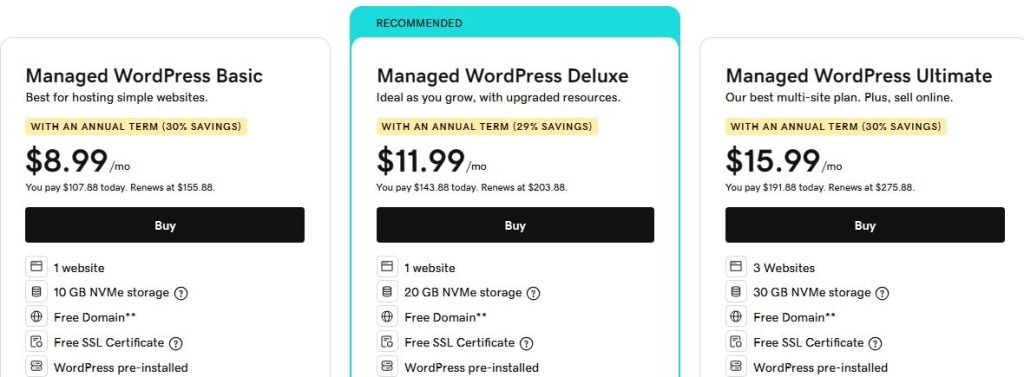 GoDaddy WordPress Hosting Plans and Pricing - Digital Network Savvy