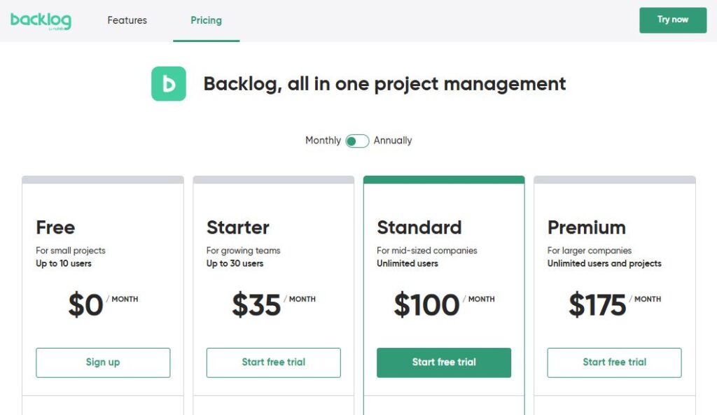 Backlog by Nulab Pricing Plans and Tiers - Digital Network Savvy