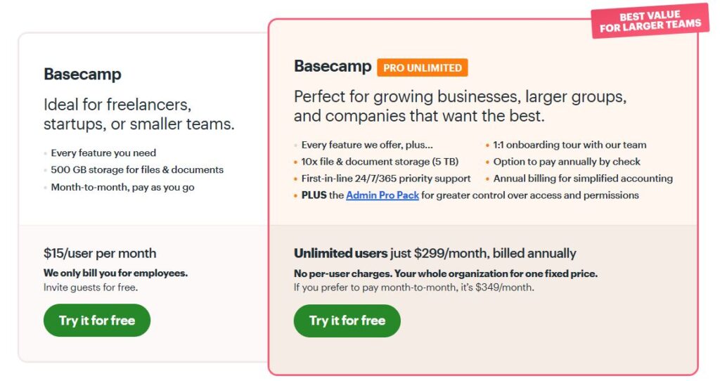 Basecamp Plans and Pricing - Digital Network Savvy